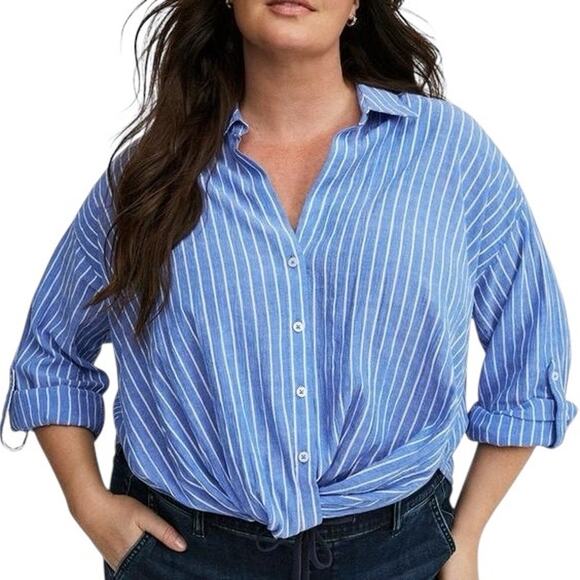 Torrid Blue Stripe Twist Front Button Up Shirt Size 3X - Picture 1 of 13